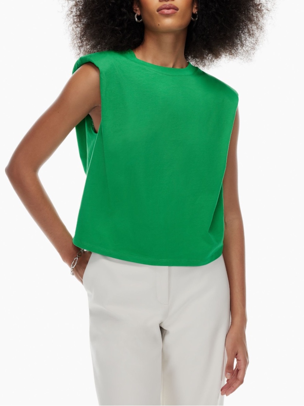 Aritzia Babaton Shoulder Pad Tank in Gloss Green Size Medium